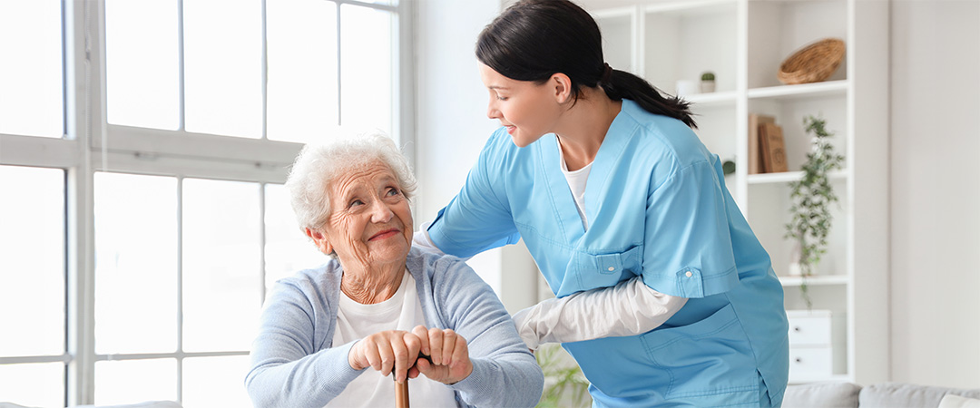 A senior woman with a skilled nurse.